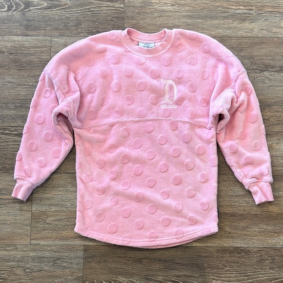 Disney Tops - Disneyland Spirit Jersey Pink Polka Dot Crew Neck Fleece US XS